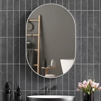 HOMCOM Espejo de Baño Ovalado 60x90 cm Espejo Decorativo de Pared con Marco de Aluminio para Salón Horizontal o Vertical Plata(m-2)