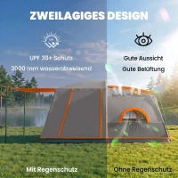 Outsunny Tente de camping familiale 4 personnes, tente tunnel, portes + fenêtres, 4,3 x 3 x 1,95 m, gris foncé(m-4)