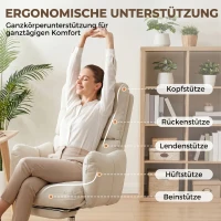 HOMCOM Bürostuhl mit Fußstütze, Ergonomischer Drehstuhl mit Wippfunktion, Verstellbarer Hohe Rückenlehne, Schneeflanellstoff(m-6)