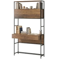HOMCOM Computertisch mit Regalen und 2 Schubladen für das Home Office, 185 cm hoch, Braun Holzoptik(m-10)