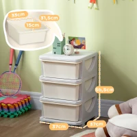 HOMCOM Aufbewahrungsboxen für Kinder, 3 große Schubladen, runde Kanten, Kunststoff, 37x37x56,5 cm, Cremeweiß(m-3)