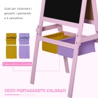 HOMCOM Lavagnetta per Bambini in Legno Rosa con Cavalletto 3 in 1: Lavagna Bianca, Nera e con Rullo Fogli di Carta(m-5)