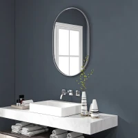 HOMCOM Espejo de Baño Ovalado 60x90 cm Espejo Decorativo de Pared con Marco de Aluminio para Salón Horizontal o Vertical Plata(m-8)