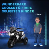 HOMCOM Elektrische kindermotorfiets, verlichting & geluiden, 3 km/u, oplaadbaar, kunststof & metaal, Zwart/Wit(m-7)