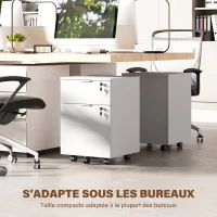 HOMCOM Caisson de bureau, meuble de rangement 2 tiroirs 2 barres pour dossier suspendu, verrouillable avec 2 clés 42x40x60 cm(m-8)