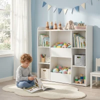 AIYAPLAY Meuble rangement enfant, bibliothèque enfants avec 8 compartiments et étagère supérieure, 104 x 29 x 101,5 cm, blanc(m-15)