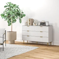 HOMCOM Cassettiera 6 Cassetti Moderna con Maniglie Dorate, 120x40x76.5cm, Bianco(m-8)
