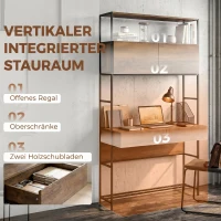 HOMCOM Computertisch mit Regalen und 2 Schubladen für das Home Office, 185 cm hoch, Braun Holzoptik(m-4)