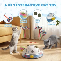 PawHut 4-in-1 Interactive Cat Toys for Indoor Cats Adult with Spinning Butterfly, Shooting Feathers & Catnip Balls(m-4)