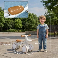 AIYAPLAY Kids Balance Bike for 1-3 Years Old with Adjustable Seat, Silent Wheels, White(m-3)