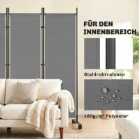 Outsunny Raumteiler 5-teilig 252 x 40 cm Freistehend Paravent mit 12 Rollen Klappbar Trennwand DIY Dunkelgrau(m-7)