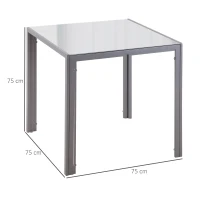 HOMCOM Vierkante Eettafel Keukentafel Glazen Tafel, Glasblad, Compact Ontwerp, Grijs(m-3)