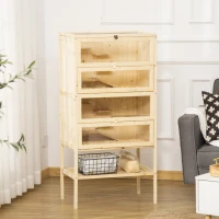 PawHut Wooden Large Hamster Cage, Gerbil Cage 4 Layers with Tall Bottom & Storage Shelf(m-2)
