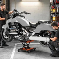 HOMCOM Motorradheber 500 kg Belastbar Motorradhebebühne 135-390 mm Höhenverstellbar Stahl Orange(m-10)