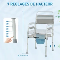 HOMCOM Chaise percée toilette pliable antidérapante hauteur réglable, siège et accoudoirs rembourrés, charge 150 kg, Gris(m-6)
