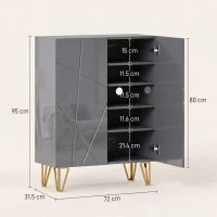 HOMCOM Narrow Shoe Storage Cabinet with Soft-Close Hinges and Adjustable Shelves for 15-20 Pairs of Shoes, Grey(m-3)