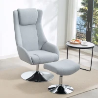 HOMCOM Drehbarer Polsterstuhl mit Fußhocker, zurücklehnbar, Polstersessel mit Armlehnen, für Wohnzimmer, Schlafzimmer, Grau(m-10)