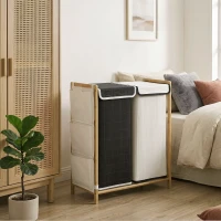 HOMCOM Cesto Portabiancheria 2 Scomparti 120L con Coperchi, Tasche Laterali, Sacchi Estraibili per Camera da Letto(m-9)