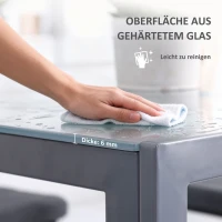 HOMCOM Vierkante Eettafel Keukentafel Glazen Tafel, Glasblad, Compact Ontwerp, Grijs(m-4)