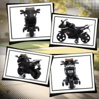 AIYAPLAY Elektro-Motorrad für Kinder, Hupe, Scheinwerfer, Musikfunktion, 2,5 km/h, Schwarz(m-8)