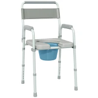 HOMCOM Chaise percée toilette pliable antidérapante hauteur réglable, siège et accoudoirs rembourrés, charge 150 kg, Gris(m-13)