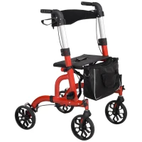 HOMCOM Lightweight Walking Frame, Folding Rollator Walker with Seat and Backrest, Red(m-11)