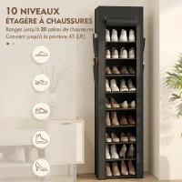 HOMCOM Étagère à Chaussures 20 Paires 10 Niveaux, Range-Chaussures en Métal avec Housse Anti-Poussière, Noir(m-4)