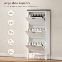 HOMCOM Shoe Cabinet with 3 Flip Drawers, Farmhouse Narrow Shoe Storage Cabinet with Adjustable Shelves, White(m-5)