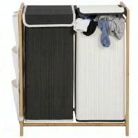 HOMCOM Cesto Portabiancheria 2 Scomparti 120L con Coperchi, Tasche Laterali, Sacchi Estraibili per Camera da Letto(m-11)