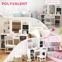AIYAPLAY Coiffeuse pour enfants avec tabouret et miroir LED, table de maquillage pour 3 à 8 ans, 104 x 40 x 112 cm, blanc(m-8)