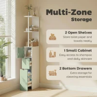 HOMCOM Slim Bathroom Storage Cabinet, Tall Bathroom Floor Cabinet with 2-Tier Shelf and 2 Drawers, White and Light Green(m-5)