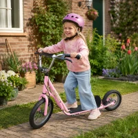 HOMCOM kinderstep step scooter stadsscooter kinderen scooter kickboard vanaf vijf jaar 16/12 inch roze 135 x 58 x 92-100 cm(m-2)