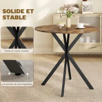 HOMCOM Table à Manger Ronde pour 2 Personnes avec Plateau Aspect Bois et Piètement Croisé en Acier, Brun Rustique(m-6)