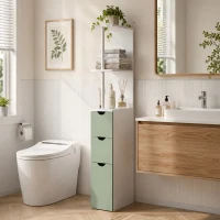 HOMCOM Slim Bathroom Storage Cabinet, Tall Bathroom Floor Cabinet with 2-Tier Shelf and 2 Drawers, White and Light Green(m-9)