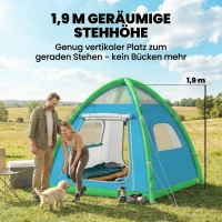 Outsunny Aufblasbares Zelt 3 Personen Schneller Aufbau Outdoor Camping Zelt mit Luftpumpe Meshfenster abnehmbar Dach(m-5)