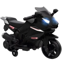 AIYAPLAY Elektro-Motorrad für Kinder, Hupe, Scheinwerfer, Musikfunktion, 2,5 km/h, Schwarz(m-12)