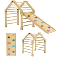 AIYAPLAY 3-in-1 Klimrek, opvouwbaar, Ladder & Glijbaan/Klimmuur, Hout, voor Kinderen van 1,5-4 Jaar(m-1)