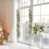 HOMCOM Ghirlanda Natalizia Ø25x180 cm con 50 Luci LED, Bacche e Pigne, in Plastica e Metallo, Verde e Bianco(m-10)