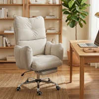HOMCOM Bürostuhl mit Fußstütze, Ergonomischer Drehstuhl mit Wippfunktion, Verstellbarer Hohe Rückenlehne, Schneeflanellstoff(m-2)