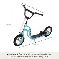 HOMCOM Patinete Infantil de +5 Años con Manillar Ajustable en Altura y Estructura de Acero Carga 100 kg 120x58x75-80 cm Azul(m-3)