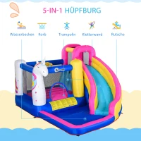 Outsunny Opblaasbaar springkasteel met glijbaan speelkasteel springkasteel met blazer voor 4 kinderen(m-4)