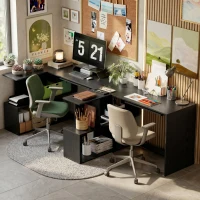HOMCOM Bureau d'Angle, 120 x 100 x 76 cm, Bureau Informatique en L avec Plateau de Clavier, 4 Compartiments Ouverts, Noir(m-7)