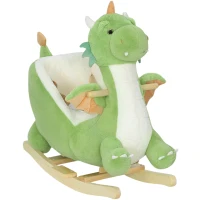 AIYAPLAY Schaukeltier, Dinosaurier-Schaukel, interaktive Tiergeräusche, weiche Füllung, Holzrahmen, 73 x 39 x 66 cm, Grün(m-12)