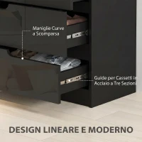 HOMCOM Cassettiera 4 Cassetti Moderna e Minimal in Legno, 60x40x85 cm, Nero Lucido(m-5)