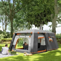 Outsunny Tente de camping familiale 4 personnes, tente tunnel, portes + fenêtres, 4,3 x 3 x 1,95 m, gris foncé(m-17)