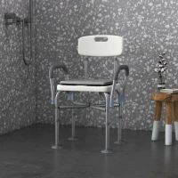 HOMCOM Tabouret de Douche Réglable en Hauteur à 5 Niveaux, Chaise de Douche, Accoudoirs Rembourrés et Coussin Amovible, Gris(m-10)