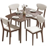 HOMCOM Ensemble table salle à manger avec 4 chaises, table de cuisine avec chaises pour 4 personnes, assise rembourrée, crème(m-12)