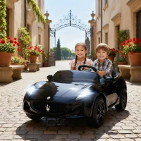 AIYAPLAY Maserati Elektroauto für Kinder, 2-Sitzer, 12V Batteriebetrieb, Fernbedienung, LED-Lichter, Musikfunktion, Schwarz(m-2)