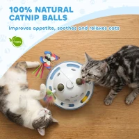 PawHut 4-in-1 Interactive Cat Toys for Indoor Cats Adult with Spinning Butterfly, Shooting Feathers & Catnip Balls(m-6)