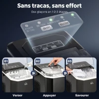 HOMCOM Macchina del Ghiaccio Autopulente da 9 Cubetti in 6-13 Minuti, in PP e Rame, 22.2x29.4x29 cm, Nera(m-6)